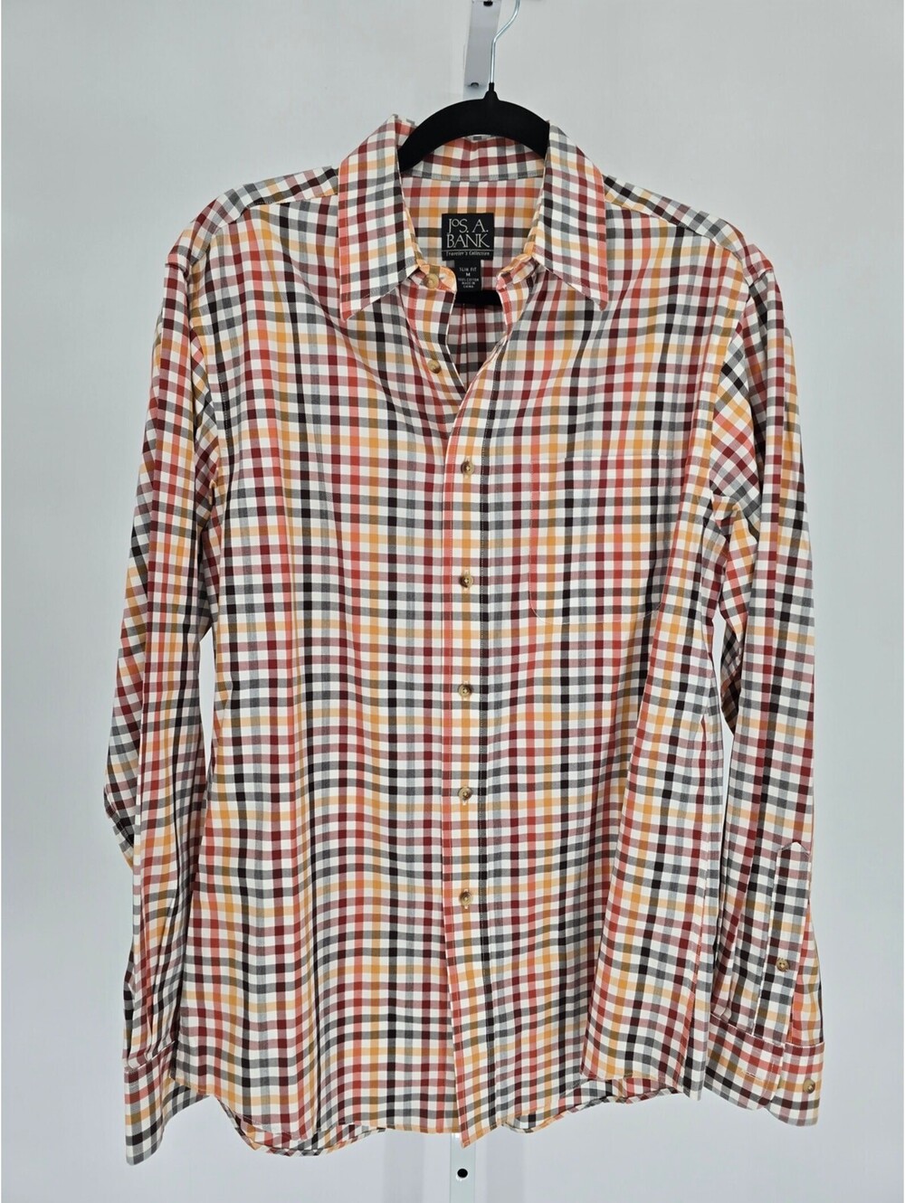 Jos a Bank Traveler Collection Sz M Slim Long Sleeve Plaid Shirt Fall Colors